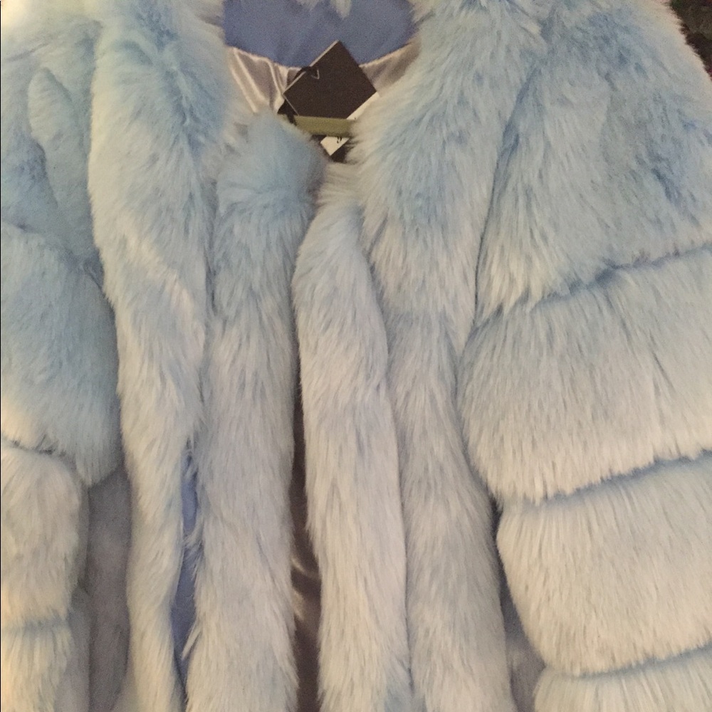 Powder Puff Blue Faux Fox Luxe Fur Coat